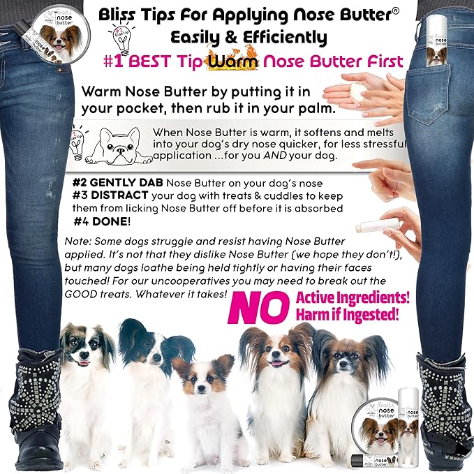The Blissful Dog Papillon Nose Butter for Dry, Cracked Skin, Lick-Safe Dog Nose Balm with Moisturizing Shea Butter, Almond, Olive, and Essential Oils, Pet Supplies, Uncented, 0.15 oz.