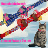 Collar for Cat Pet Breakaway with Bell Bowtie Detachable Bow - Flower-Navy Blue & Red - image 3