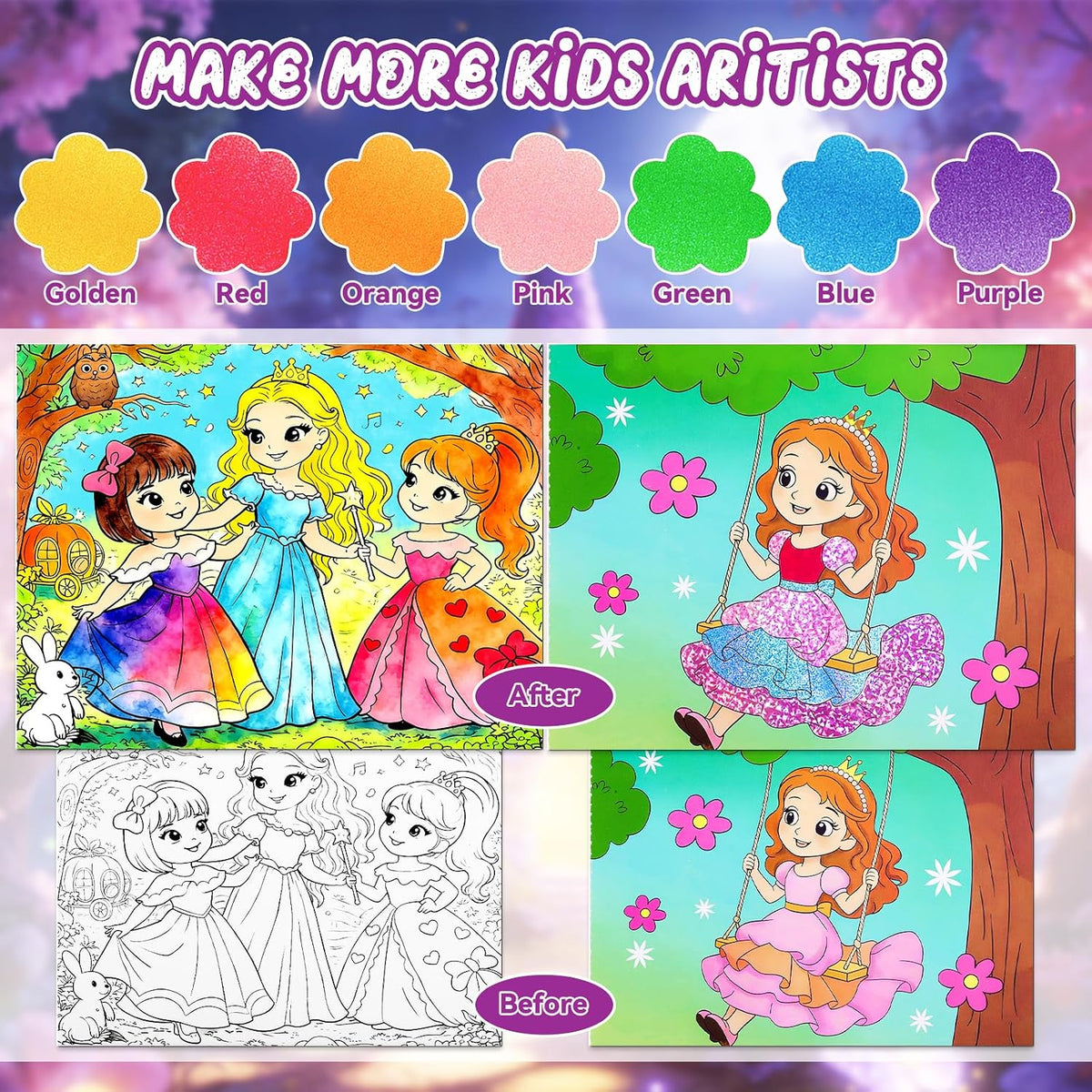 CHICAUP Paint with Water Coloring Books for Kids - Shimmer Princess Purple - image 2