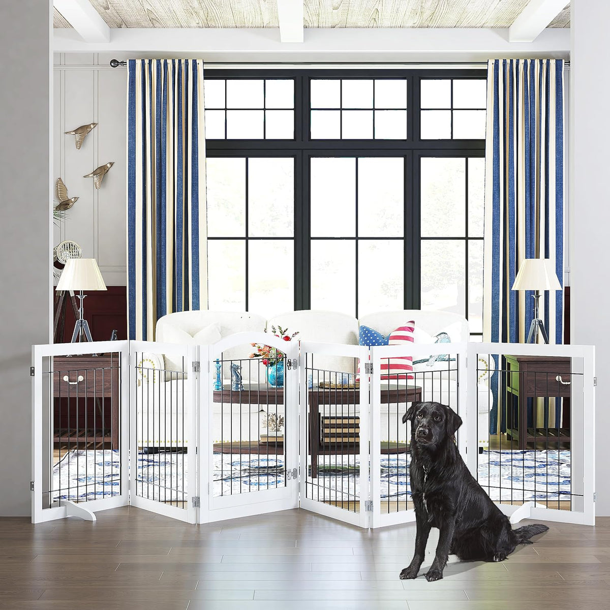 PAWLAND Dog Gate Indoor with Door, Freestanding, Foldable - White / 【6 Panels with Door】144"W x 32"H - image 2