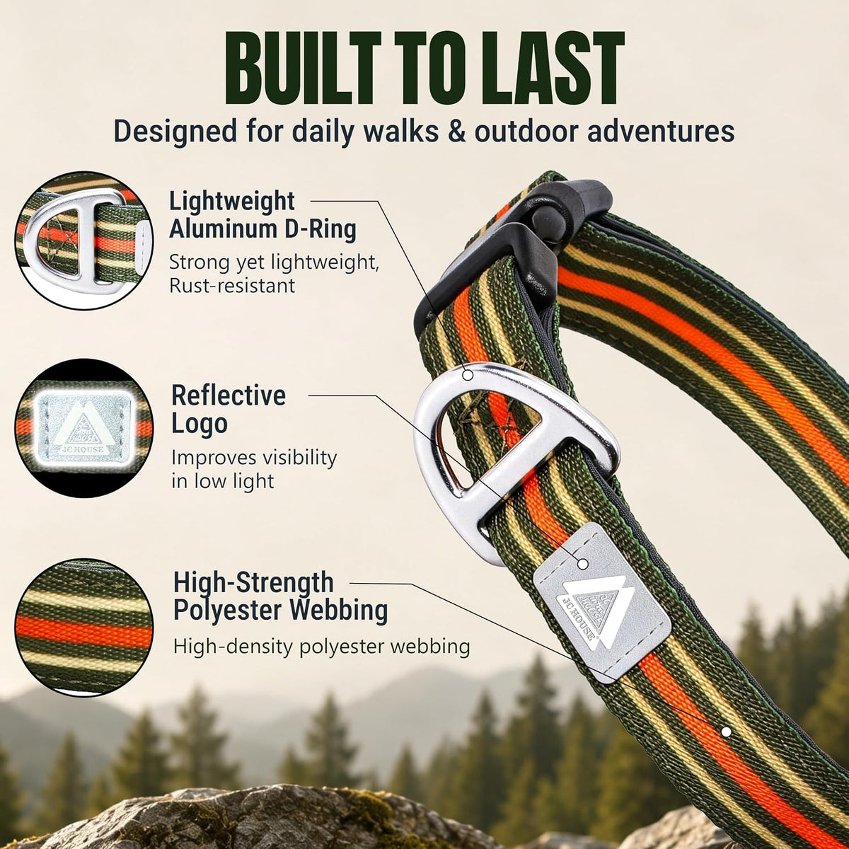 Medium Dog Collar, Neck 12"-20" - Medium (Neck 12''–20'') / Green Stripe - image 3