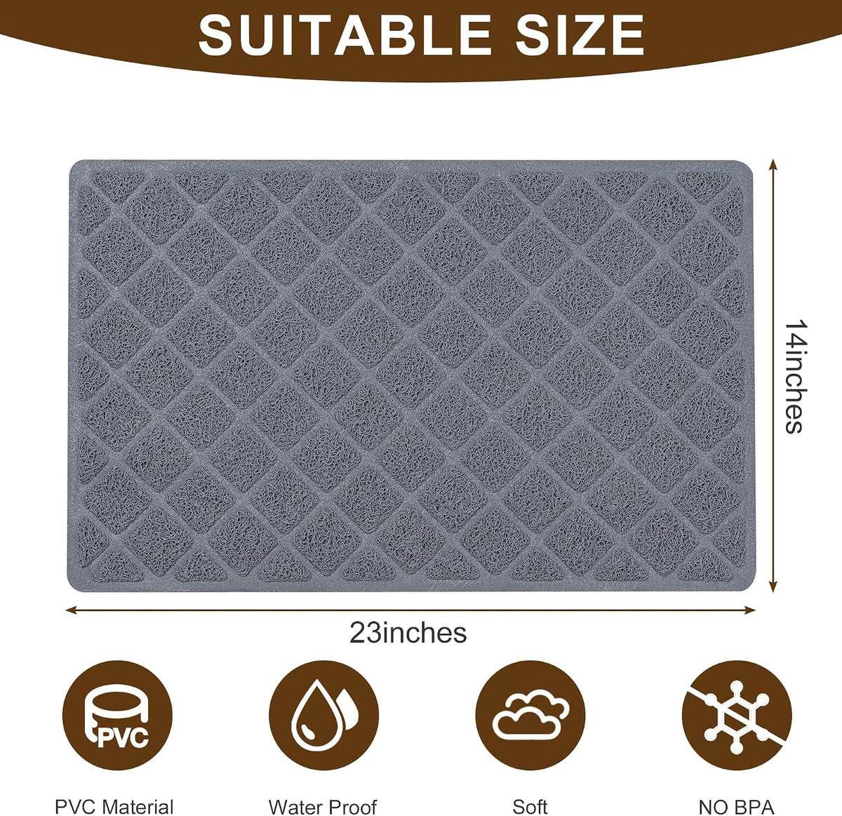 Cat Litter Box Mat, Trapping Mat Premium Durable PVC Pad - Grey / 23*14 - image 2