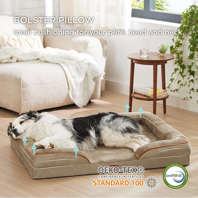 Bedsure XL Plus Orthopedic Dog Bed for Extra Large Dogs - Washable XLarge Dog Cat Bed Waterproof, Comfort Dogs Couch Sofa with Washable Removable Cover, Pet Bed with Nonskid Bottom, Hazel, 48"