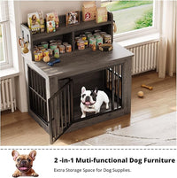 IRONCK Dog Crate Furniture, 33.4 inches Wooden Small Dog Crate with Storage and 4 Hooks, Heavy Duty Pet Crate for Small Dog, Decorative Pet Cage for Indoor (22" L x 33.4" W x 37.4" H)