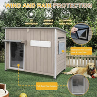 Weatherproof Outdoor Dog House, Wooden Puppy Shelter with Anti-Chewing Iron Frame and Elevated Floor, Sturdy Dog Kennel for Small, Medium & Large Dogs, Grey (Gray, 40" L x 26" W x 31" H)