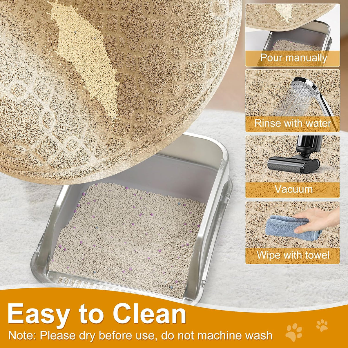 35x24 Inch Large Cat Litter Box Mat, Scatter Control, Waterproof – Daily Care for Cats - 1 Count (Pack of 1) / L-Beige - image 3