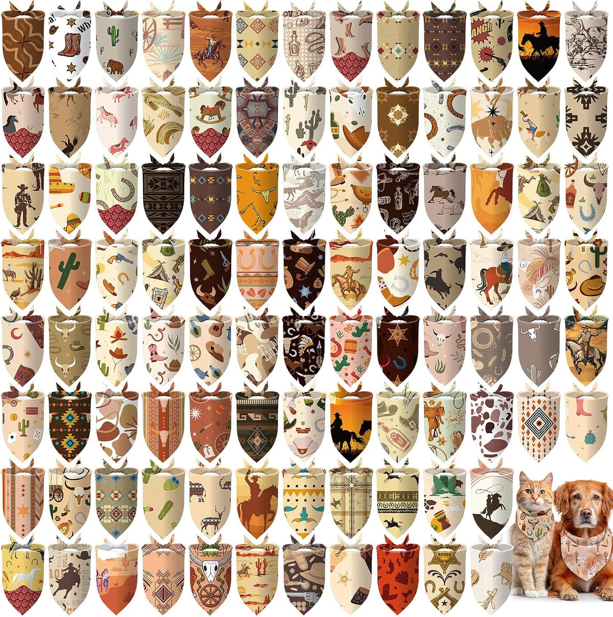 Huhumy 100 Pcs Fall Dog Bandanas Bulk Autumn Bandana for Medium Large - 100 / Cowboy / Large
