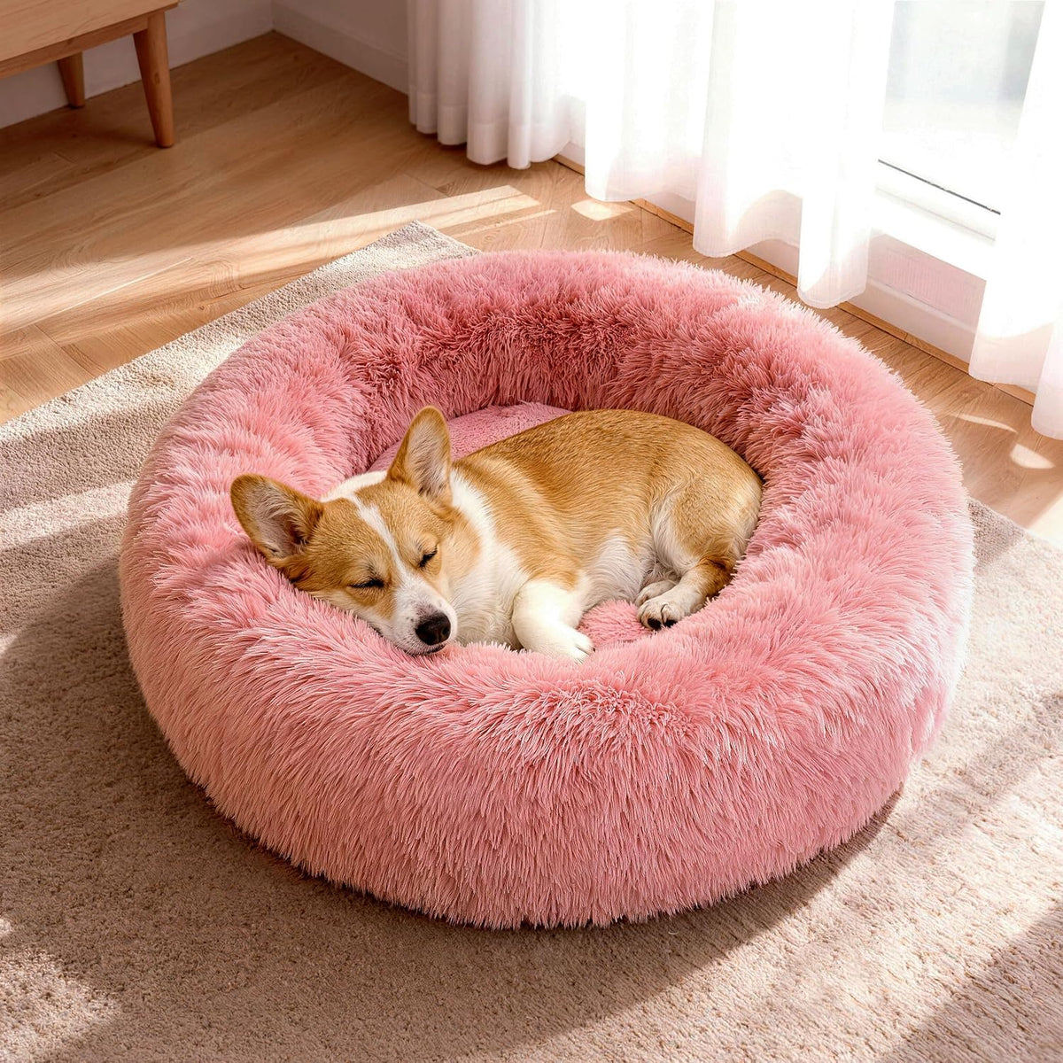 Donut Dog Bed Medium Size Dog, Round Cat Beds for Small Dogs – Essentials for Dogs - Pink / 30"L x 30"W x 8"Th