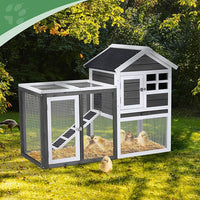 Outvita Rabbit Hutch, Small Wood Chicken Coop, 48" Guinea Pig Cage w/Pull-Out Tray, Waterproof Asphalt Roof, Chicken Run, Interactive Door for Small Animal Pen Outdoor