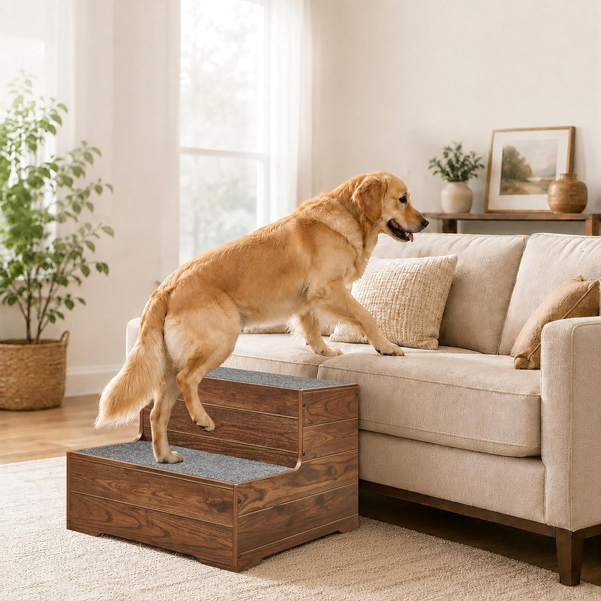 beeNbkks Wooden Dog Stairs and Sturdy Pet Steps for High Beds - Extra Wide, 2-Tier