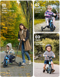 besrey Folding Toddler Tricycle-to-Balance Bike with Push Handle - Blue - image 3