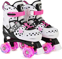 SULIFEEL Adjustable Kids Roller Skates, Light up Wheels – Fun for Kids & Family - H Dots White / Small - Little Kid