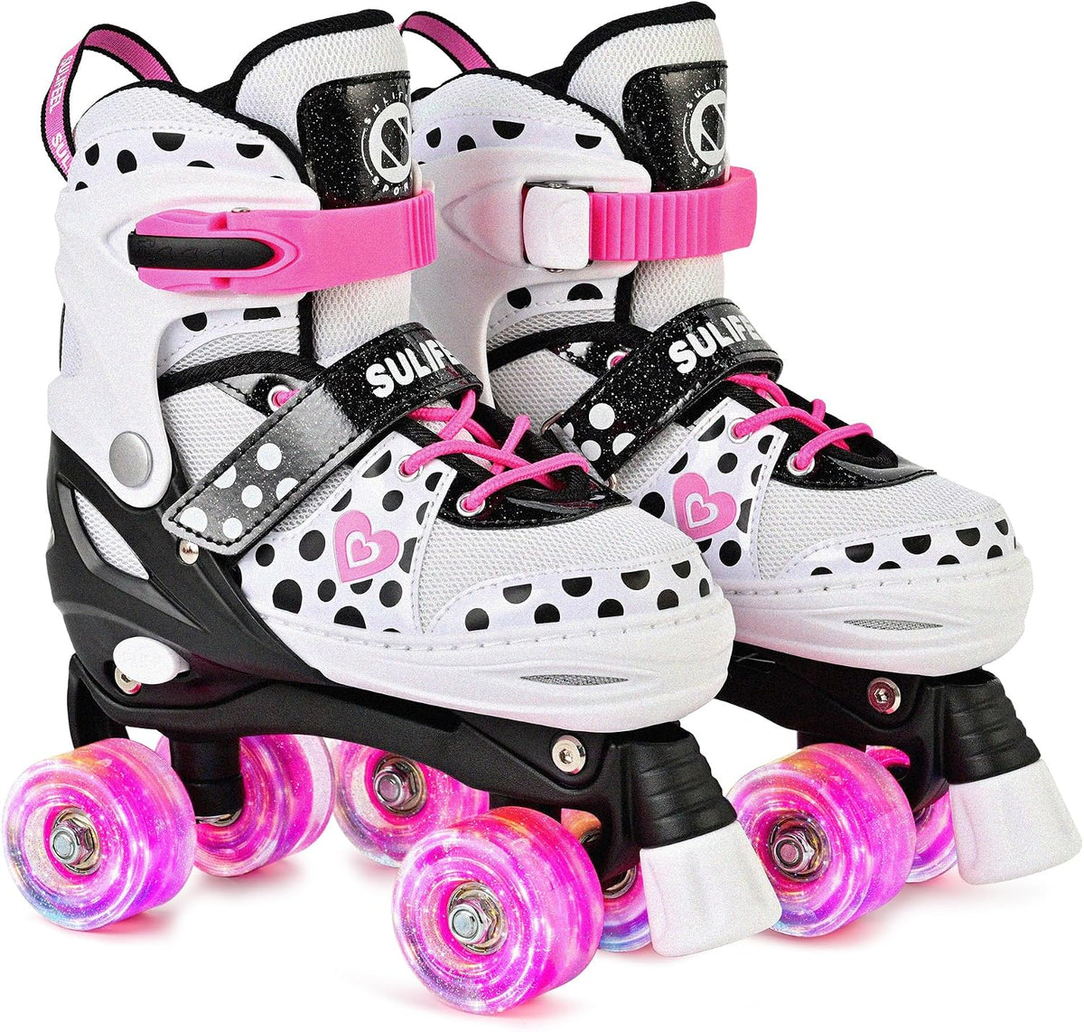 SULIFEEL Adjustable Kids Roller Skates, Light up Wheels – Fun for Kids & Family - H Dots White / Small - Little Kid