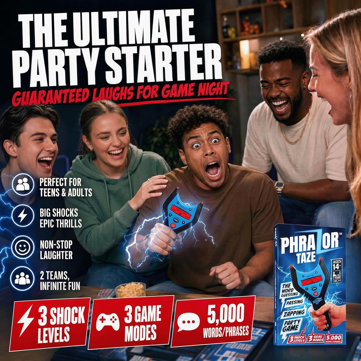 PhraZor Taze - Electric Shock Word Guessing Party Game with Cheat Detector – Fun for Kids & Family - PhraZor Taze - image 2