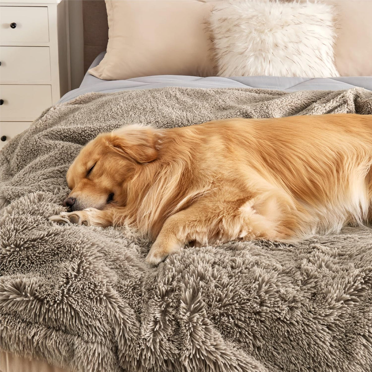 Bedsure Waterproof Dog Blankets for Large Dogs, Fluffy Faux Fur - Light Brown / XXL(60x80") - image 3