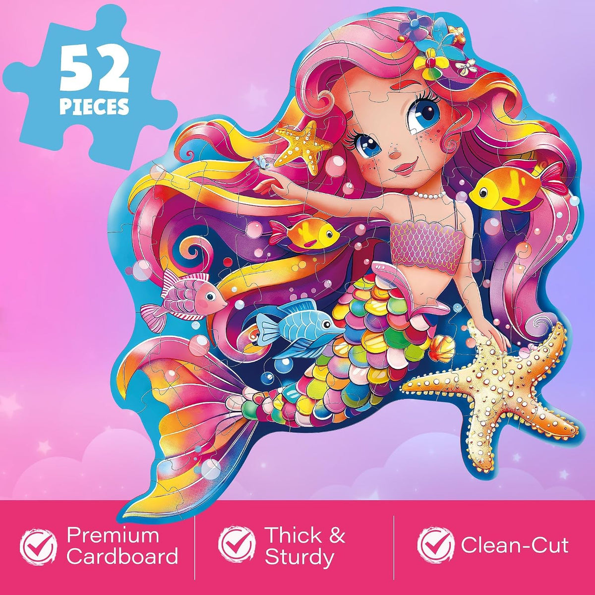 BenBen mermaid floor puzzle for kids, 52 large cardboard pieces with carrying box - view 12