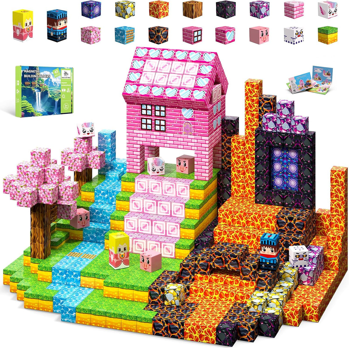 SSAWER 48 piece magnetic blocks travel set with colorful building cubes - view 4