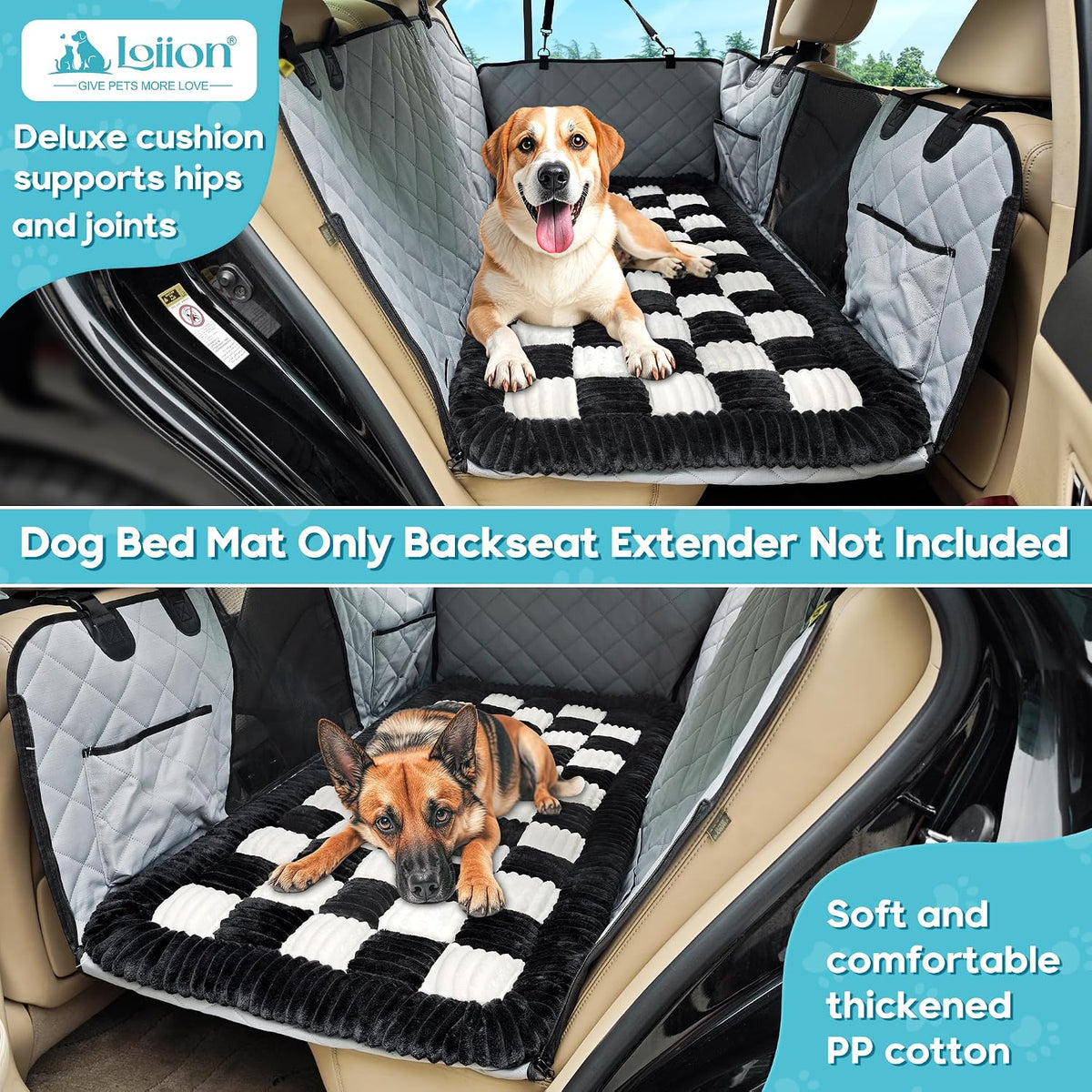 Dog Car Bed Mat Non-Slip Backseat Extender Dog Bed 50" x24.6" – Essentials for Dogs - Black and White / For Truck//Large SUVs（56"x28.7") - image 2