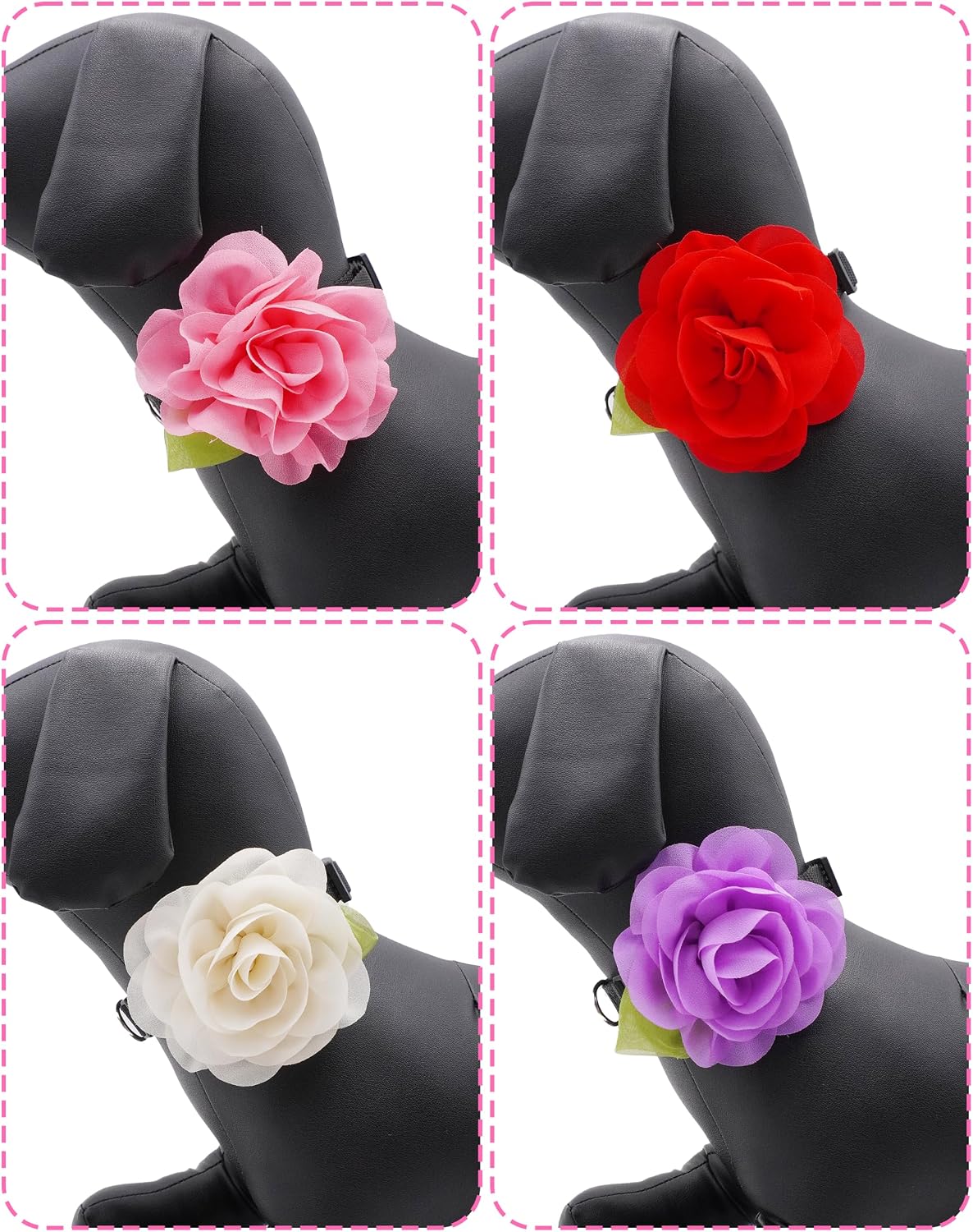 PET SHOW 4 Pack Small Dog Bows Sliding on Collar Attachment – Essentials for Dogs - Red, Pink, Purple, White - image 4