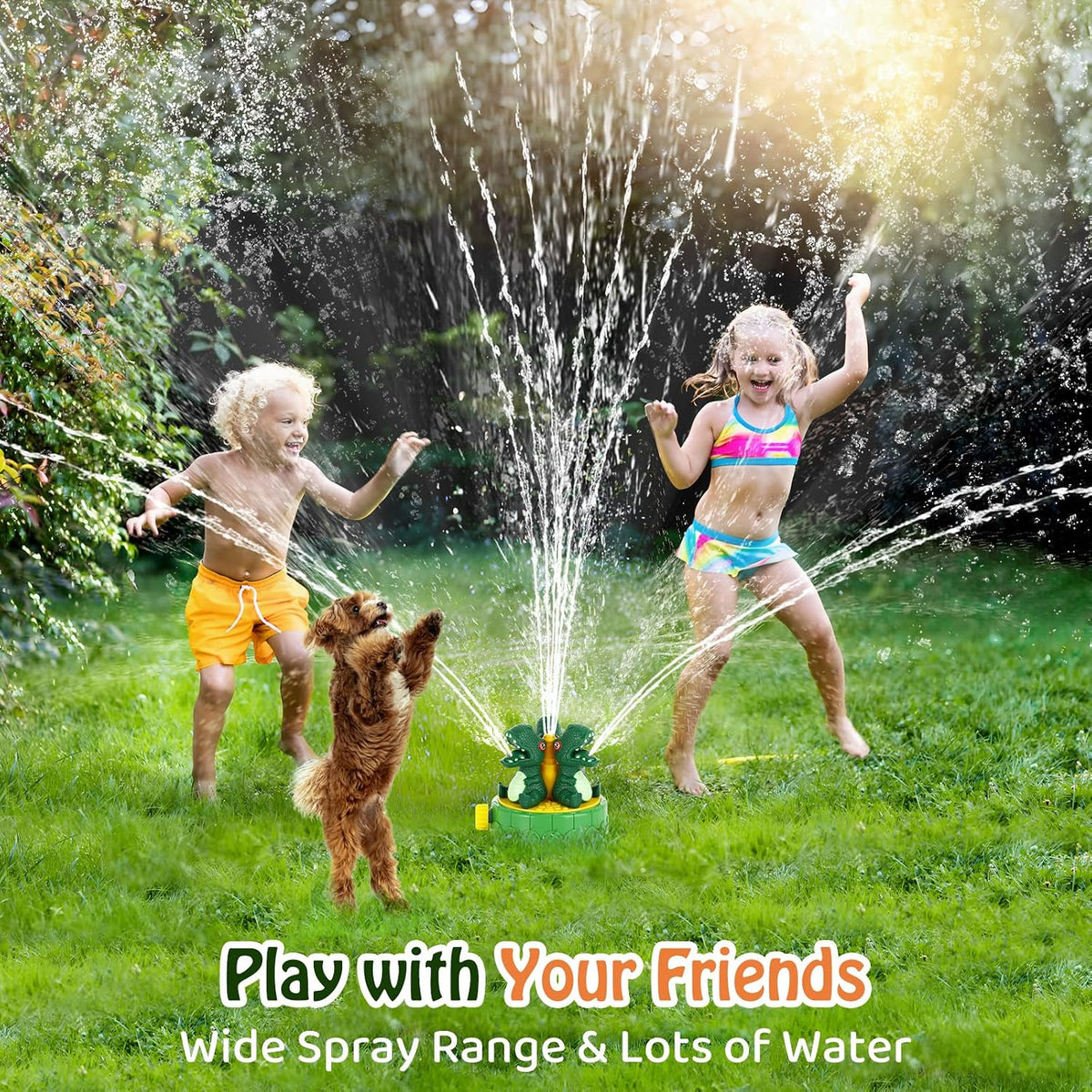 HeySplash kids whale sprinkler toy with 6 colorful wiggle tubes for a garden hose - view 5