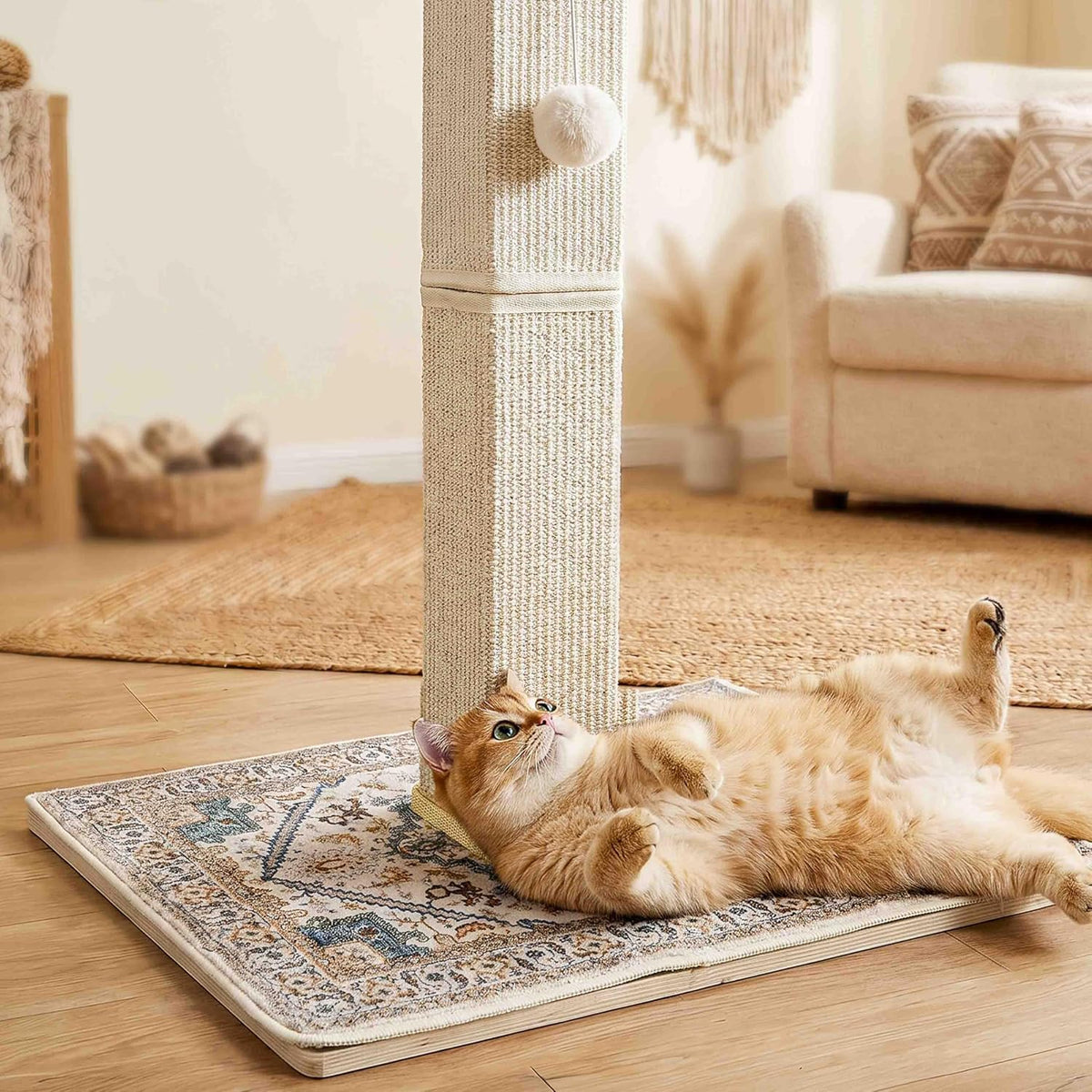 Tall Cat Scratching Post for Indoor Cats Adults with Carpet - White / Medium - image 4