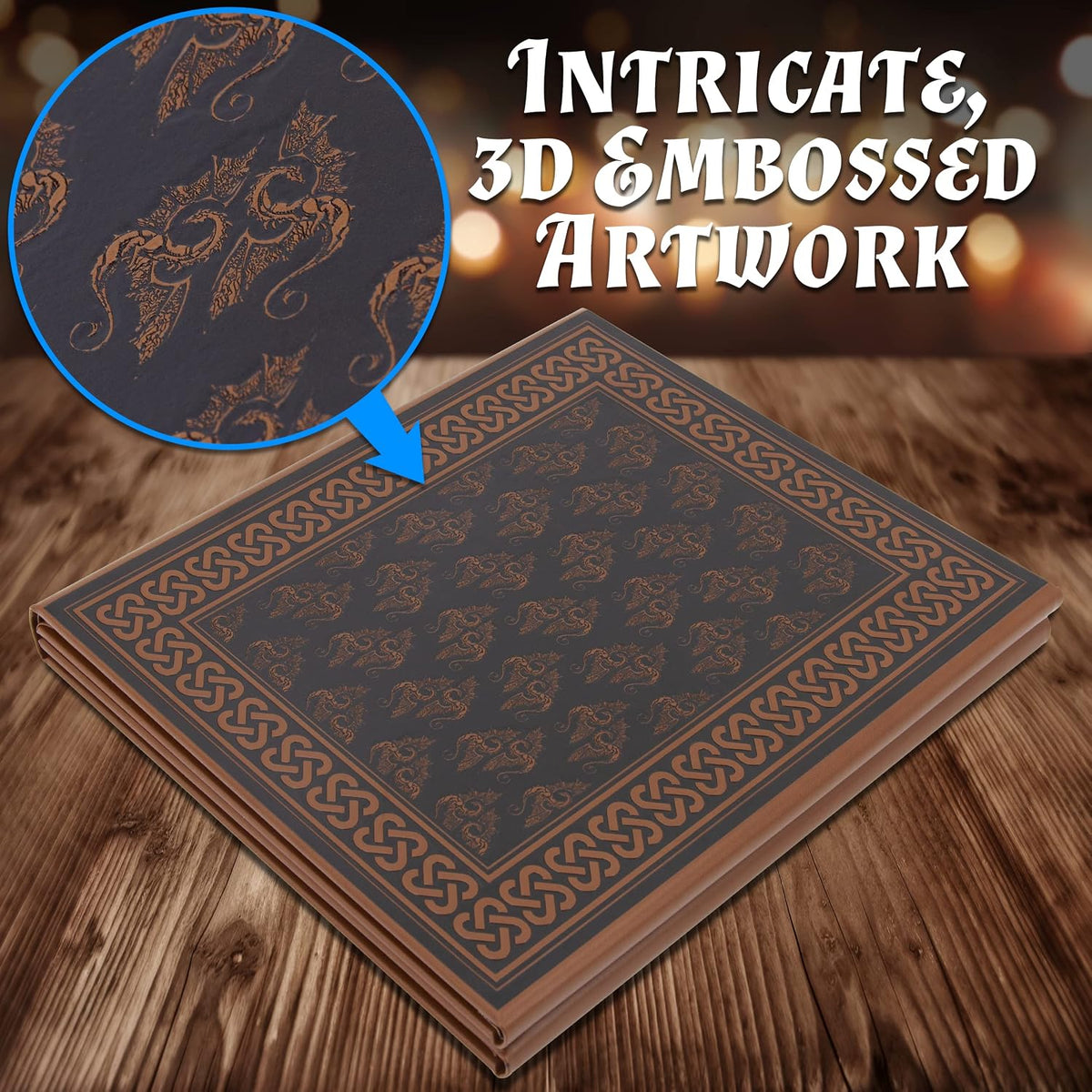 CASEMATIX brown faux leather DM screen with embossed dragon and four folding panels - view 6