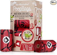 Compostable Dog Poop Bags, Cornstarch Eco-Friendly, HOME COMPOST NF T 51-800, 120 Count, Large Size Bag 9x13 Inches, 8 Unscented Refill Rolls, Leak-proof, Plantbased, GM-Free Corn (Red)