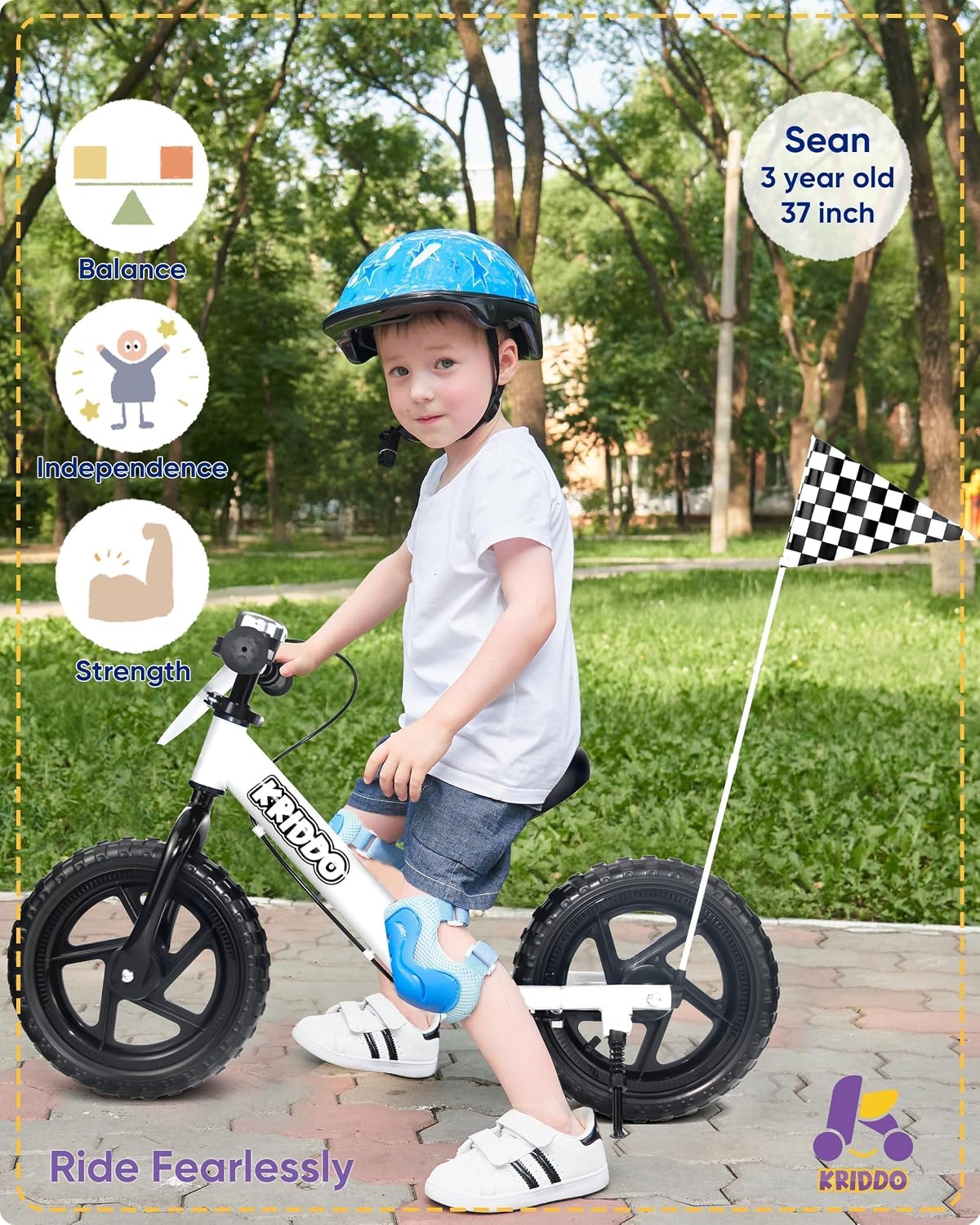 KRIDDO Pro toddler balance bike with hand brake, kickstand and thick tires - view 11