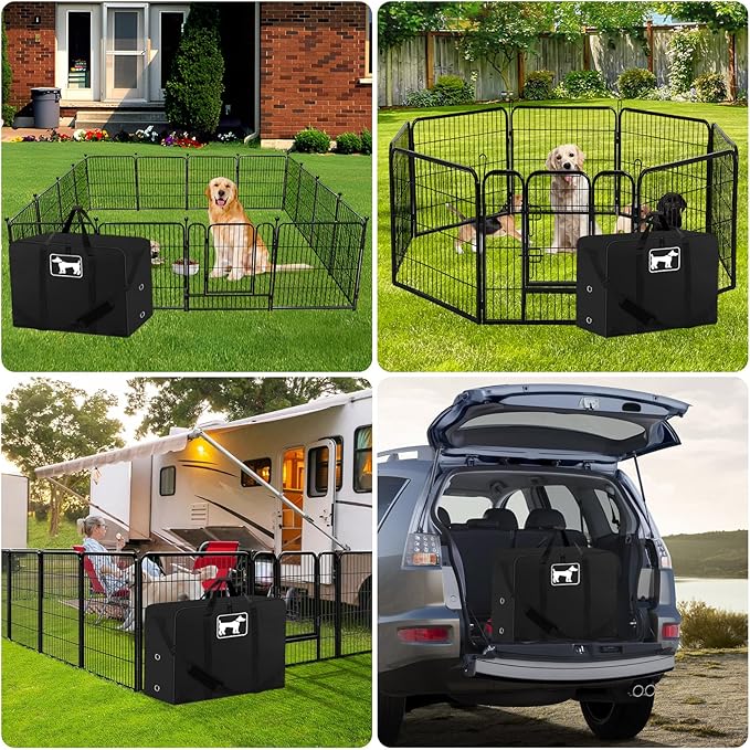 SIRUITON Dog Playpen Storage Bag Fits 24" H 8 Panels and 9 Stakes Suitable for Foldable Exercise Pet Playpen, RV Dog Fence Travel Bag,with Reinforcing Plate & Shoulder