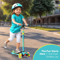 Dribbl 3-Wheel Kids Scooter, Lean-to-Steer Technology - Aqua & Yellow - image 2