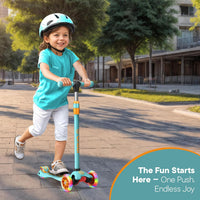 Dribbl 3-Wheel Kids Scooter, Lean-to-Steer Technology - Light Blue & Orange - image 2