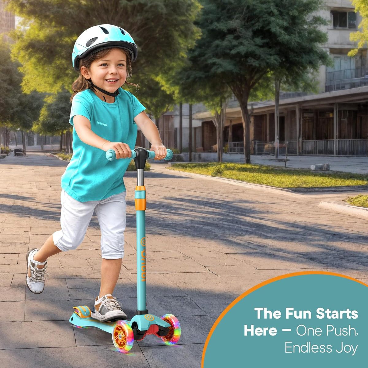 Dribbl 3-Wheel Kids Scooter, Lean-to-Steer Technology - Light Blue & Orange - image 2