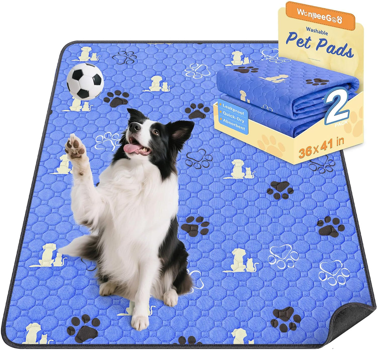 Washable Pee Pads for Dogs, Waterproof - Blue / 36"x41" (Pack of 2)