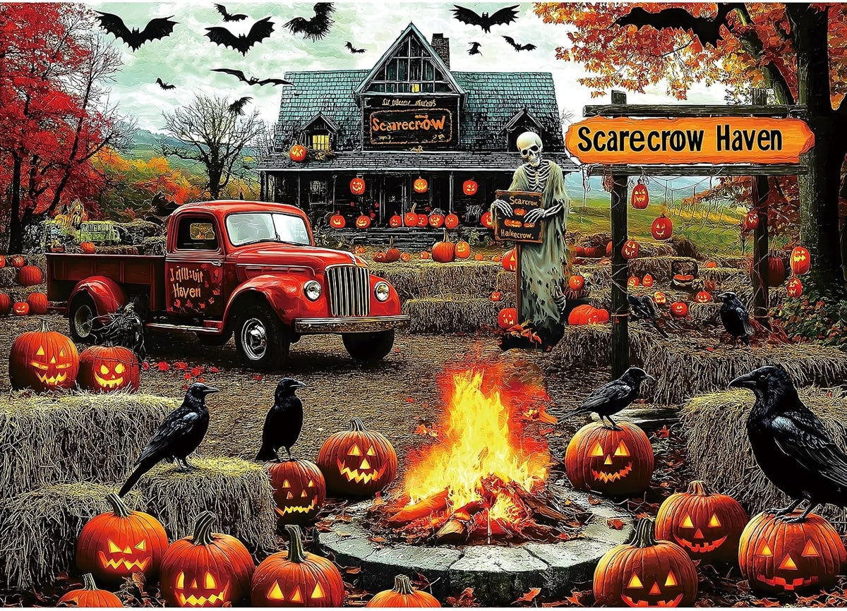 Vintage Paint Hummingbird Flower 500 Piece Puzzles for Adults - Colorful-1000 Piece-halloween Ghost Scarecrow / 27.5" X 19.7"