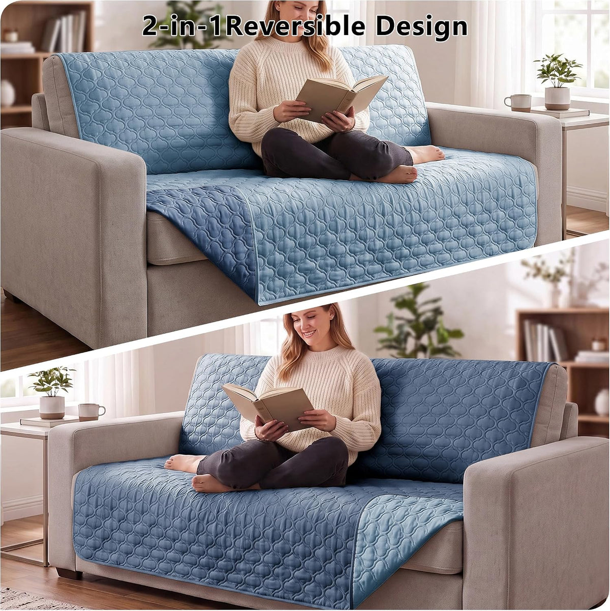 Waterproof Couch Cover, Washable Dog & Pet Furniture Protector - Lightblue+darkblue / 52x82 Inches - image 4