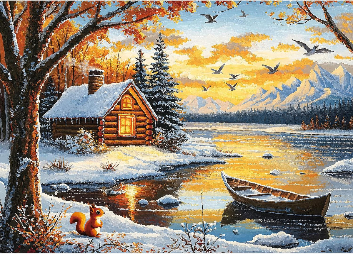 Halloween Puzzle 500 Piece with Lettered for Adults Gift - 1000piece - Lakeside Calm - 27.5x19.7" / Merry Xmas