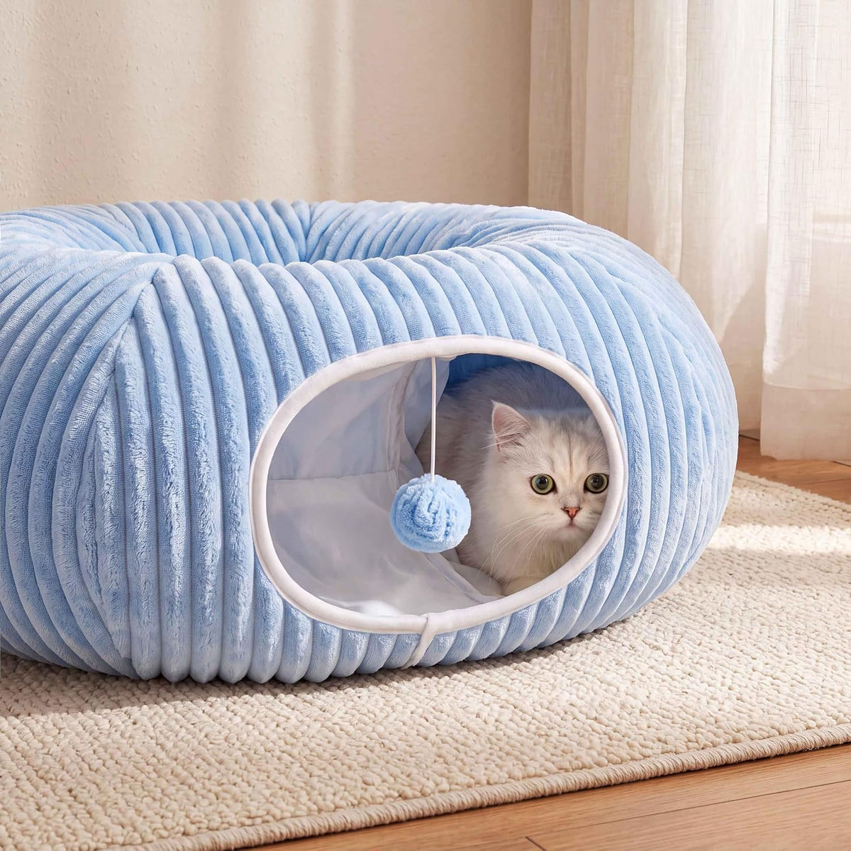 Cat Tunnel Bed with 40 Pcs Interactive Cat Toys - Blue / Medium - image 3