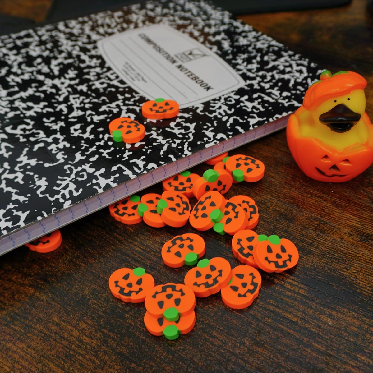 4E's Novelty bulk pack of 144 mini pumpkin erasers for Halloween - view 5