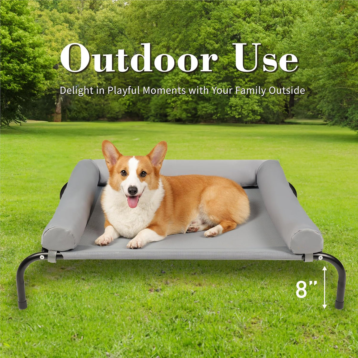 TJSOULER Cooling Elevated Dog Bed with Pillows - M(35x26x8)Inches / Grey - image 4