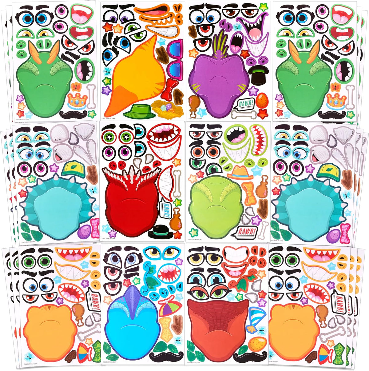 JOYIN 36 Sheets 9"x6" Make a face Stickers for Kids - Dinosaur