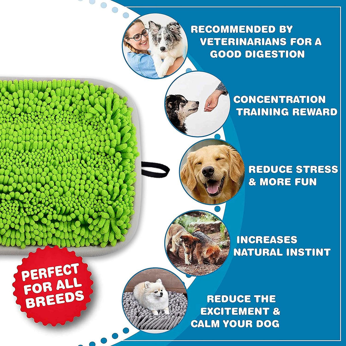 Snuffle Mat for Dogs, 17" x 21" Dog Snuffle Mat Interactive Feed Game for Boredom, Encourages - NEW-Green - image 3