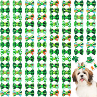 Tondiamo 100 Pack Halloween Dog Hair Bows Ghost Pattern Rubber Bands – Essentials for Dogs - Shamrock Pattern