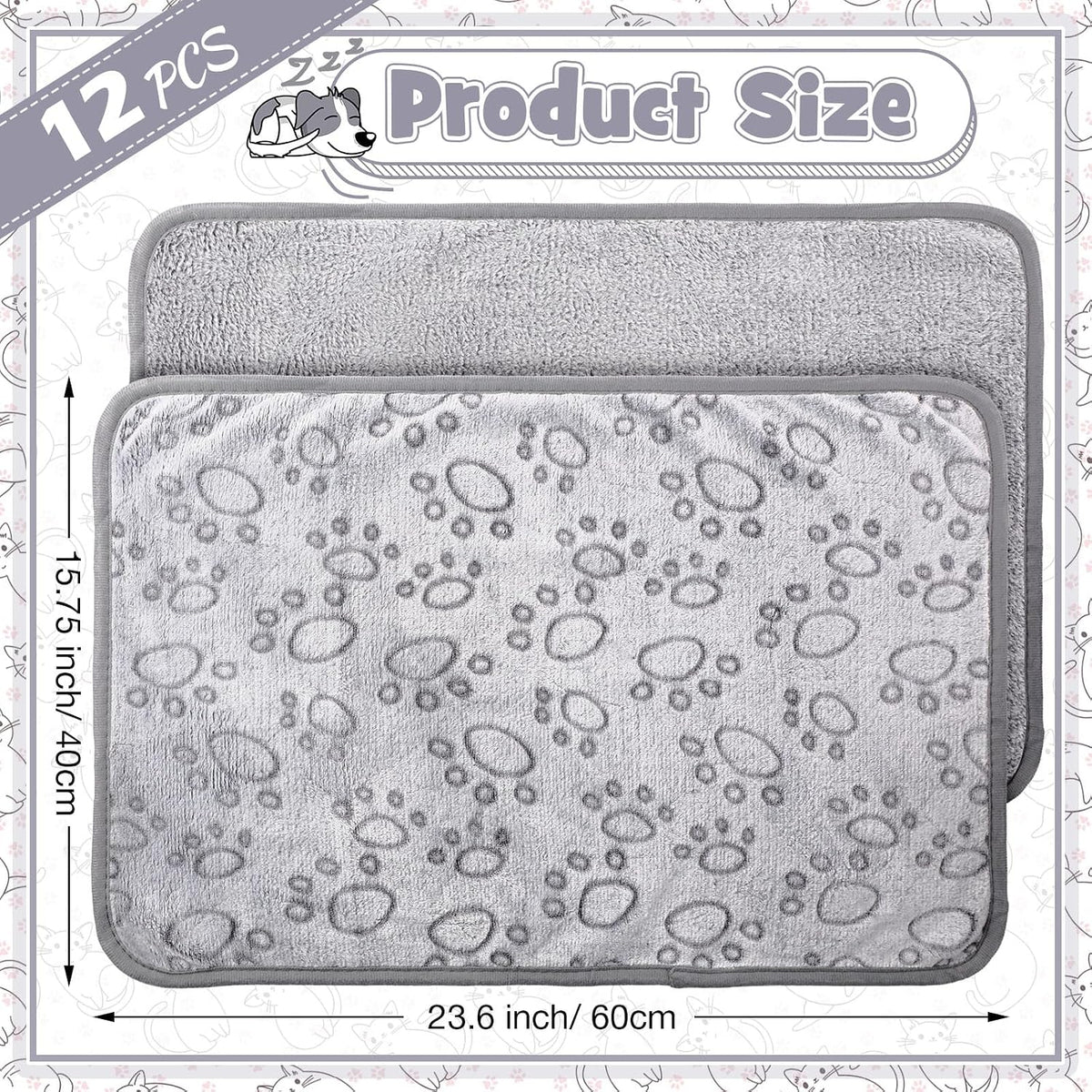 Tegeme 12 Pcs Puppy Blanket for Litter Dog Cat - Gray / 23 x 16 Inch - image 3