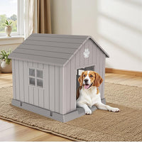 Vixzen 38in Large Outdoor Dog House,Durable Water Resistant Resin Dog House,Doghouse for Small to Large Dogs Indoor or Outside,with Air Vent and Elevated Floor,Gray