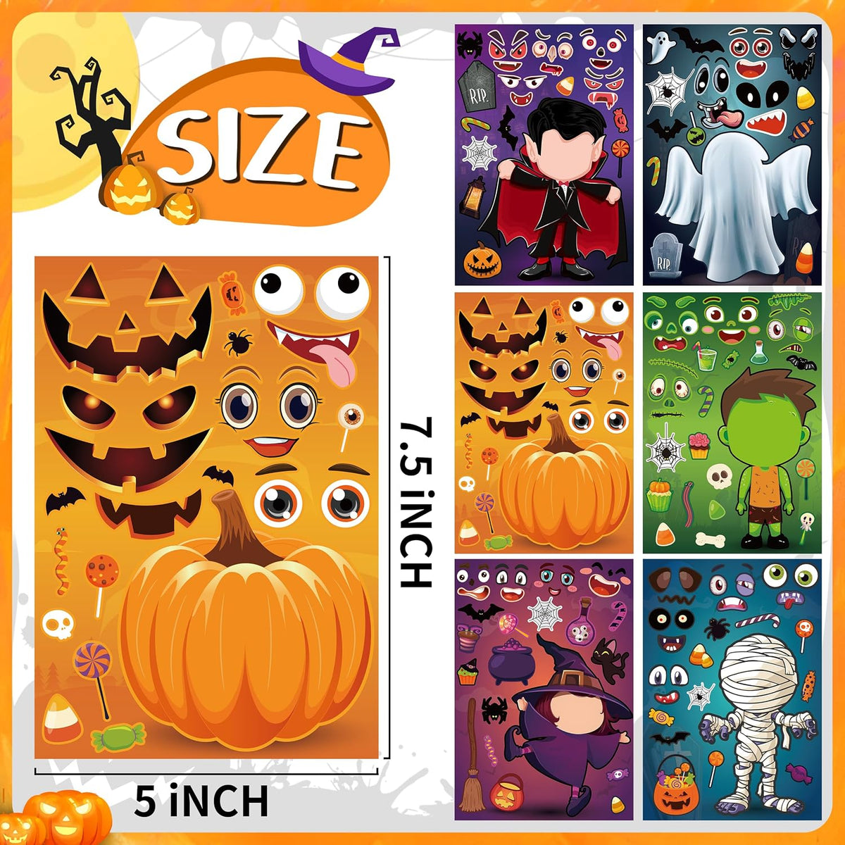 LINAYE make your own Halloween stickers, 60 sheets with ghost, witch and vampire parts - view 15