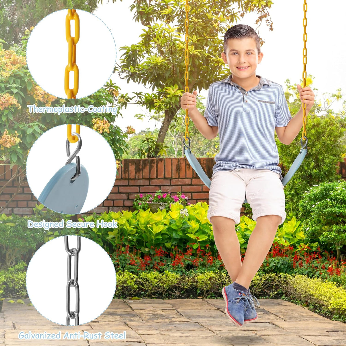 Sunnyglade 2PCS Swings Seats Heavy Duty with 66" Chain Support 250lb - ​pastel Blue / 2 - image 3