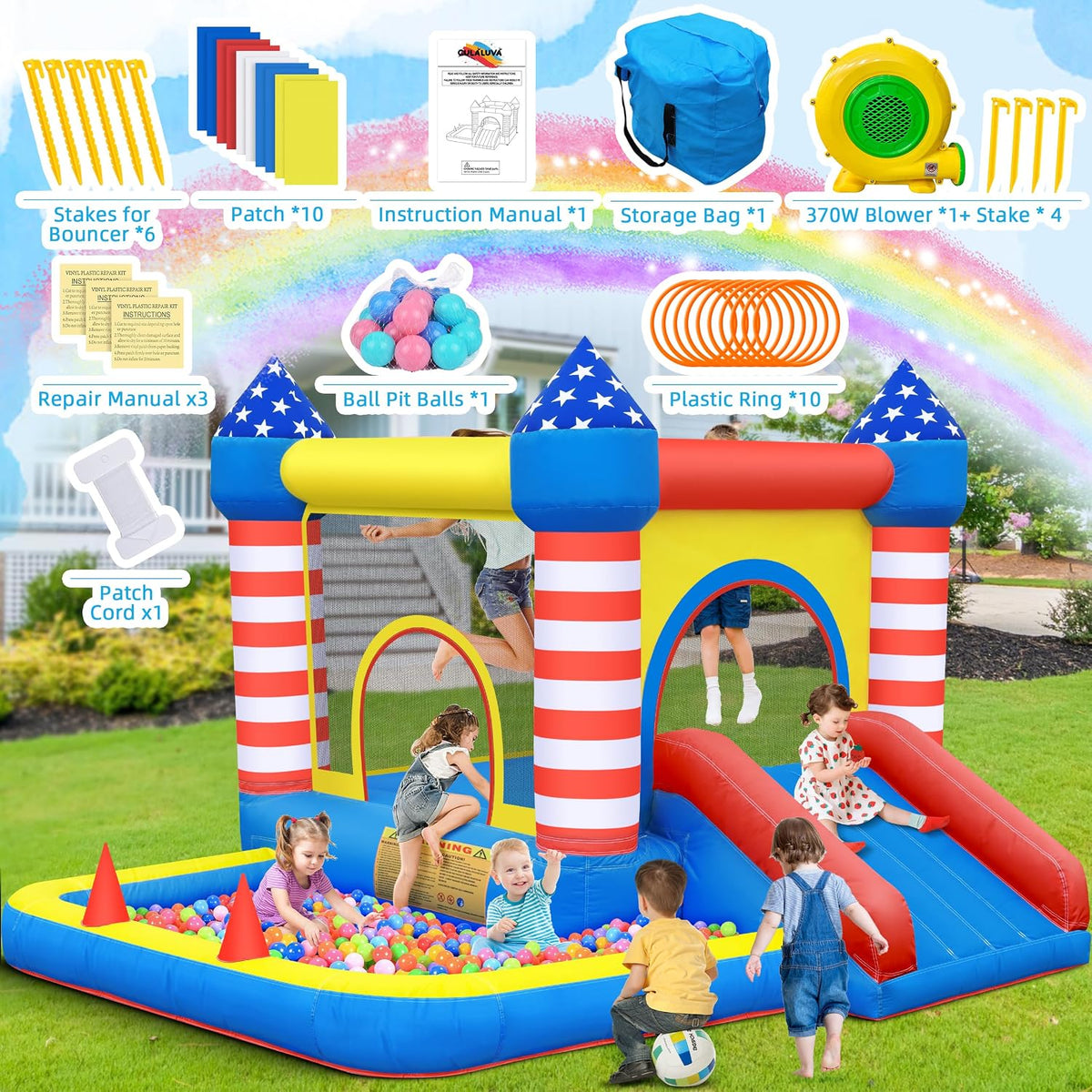 Culaluva 7-in-1 inflatable bounce house with slide, ball pit and basketball rim - view 7