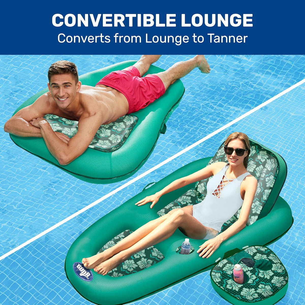 Aqua Campania Ultimate 2-in-1 Pool Float Lounge - One Size / Campania Multi Teal Floral - Large - image 4