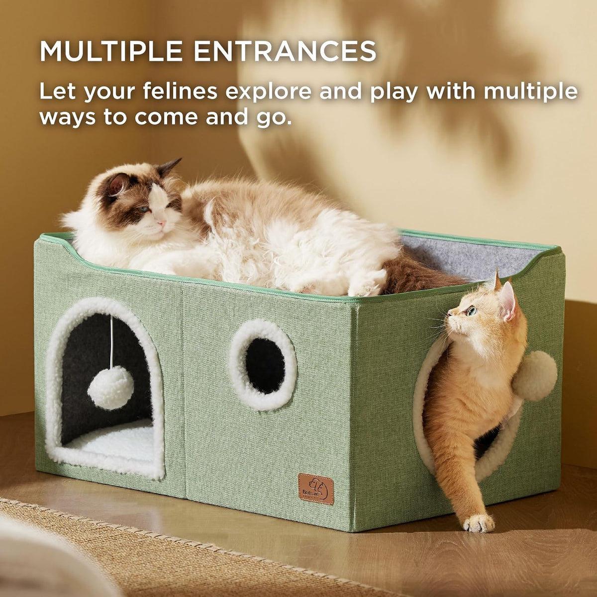 Bedsure Cat House Bed for Indoor Cats with Fluffy Ball and Scratch Pad - Green / Widen - image 2
