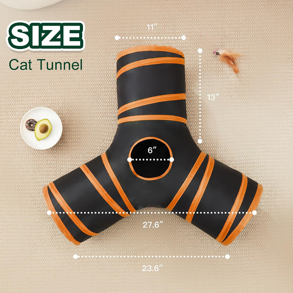 Love's cabin Cat Tunnel for Indoor Cats - Black&Orange / S (23.6"x13"x11") - image 2